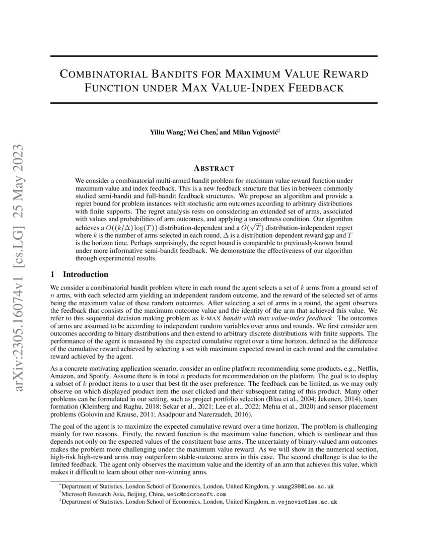 Combinatorial Bandits for Maximum Value Reward Function under Max Value