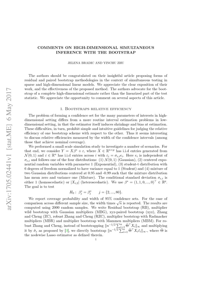 Comments on `Highdimensional simultaneous inference with the bootstrap