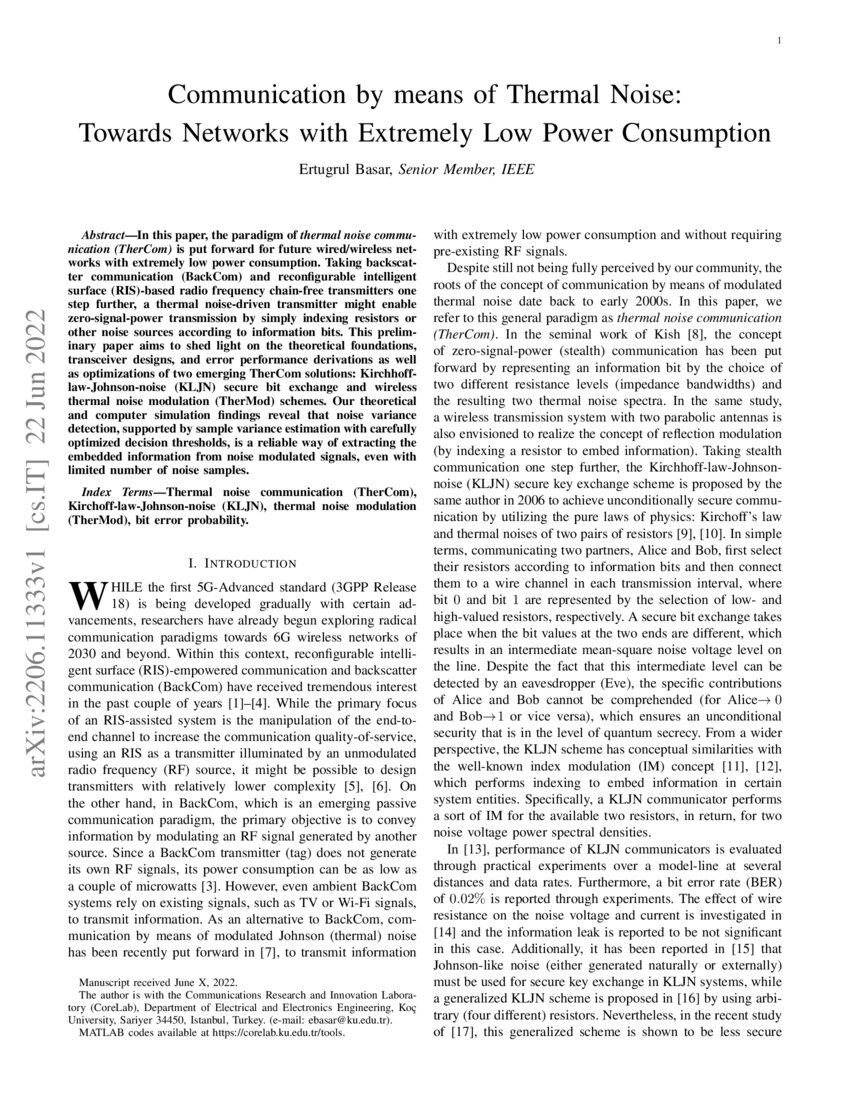 Communication by means of Thermal Noise Towards Networks with