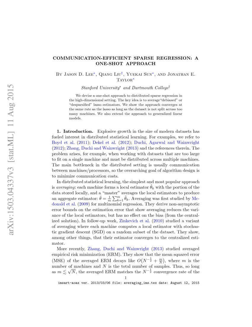 Communicationefficient sparse regression a oneshot approach DeepAI
