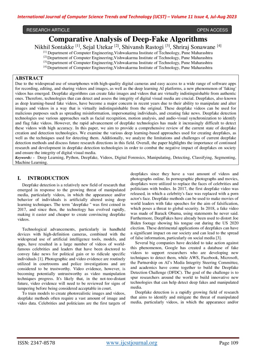 Comparative Analysis of Deep-Fake Algorithms | DeepAI