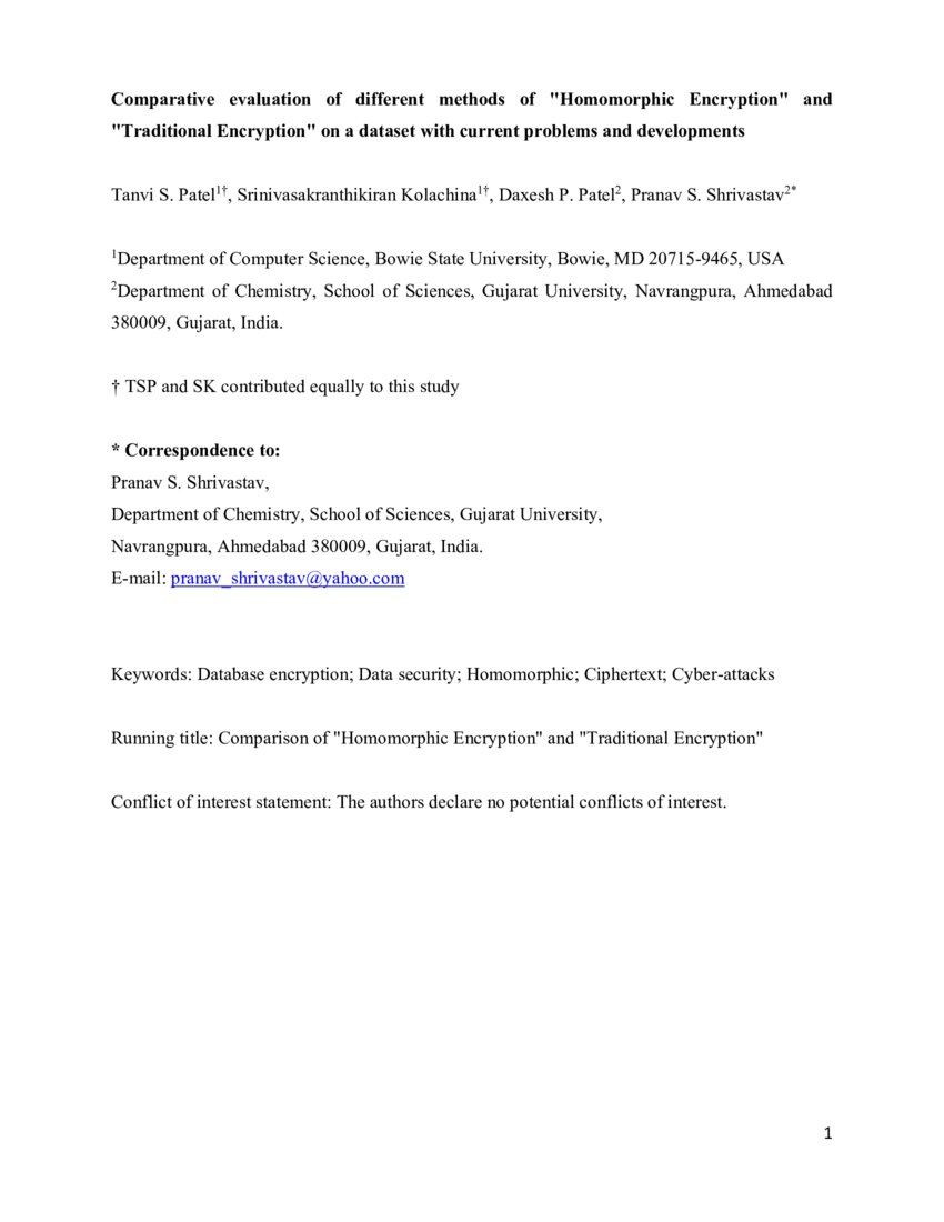 Comparative evaluation of different methods of "Homomorphic Encryption