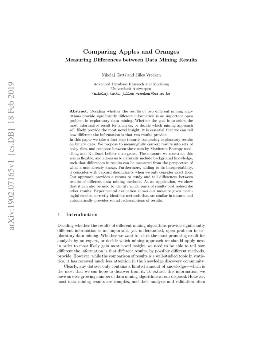 Comparing Apples and Oranges Measuring Differences between Data Mining Results DeepAI