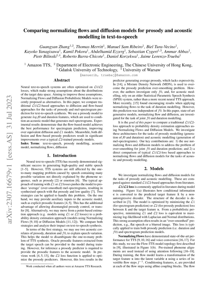 Comparing normalizing flows and diffusion models for prosody and