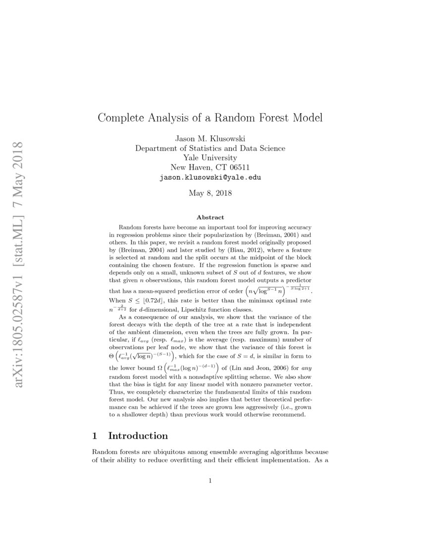 Complete Analysis of a Random Forest Model | DeepAI