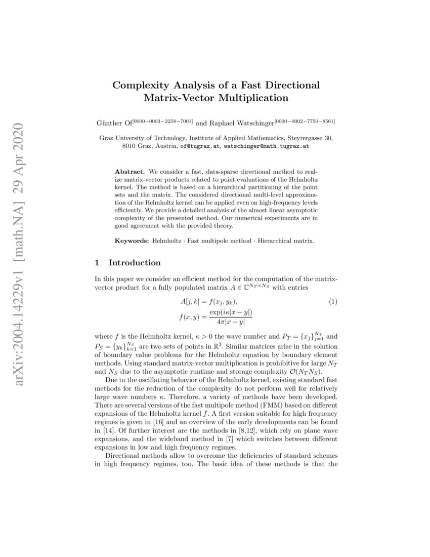Complexity Analysis of a Fast Directional Matrix-Vector Multiplication ...