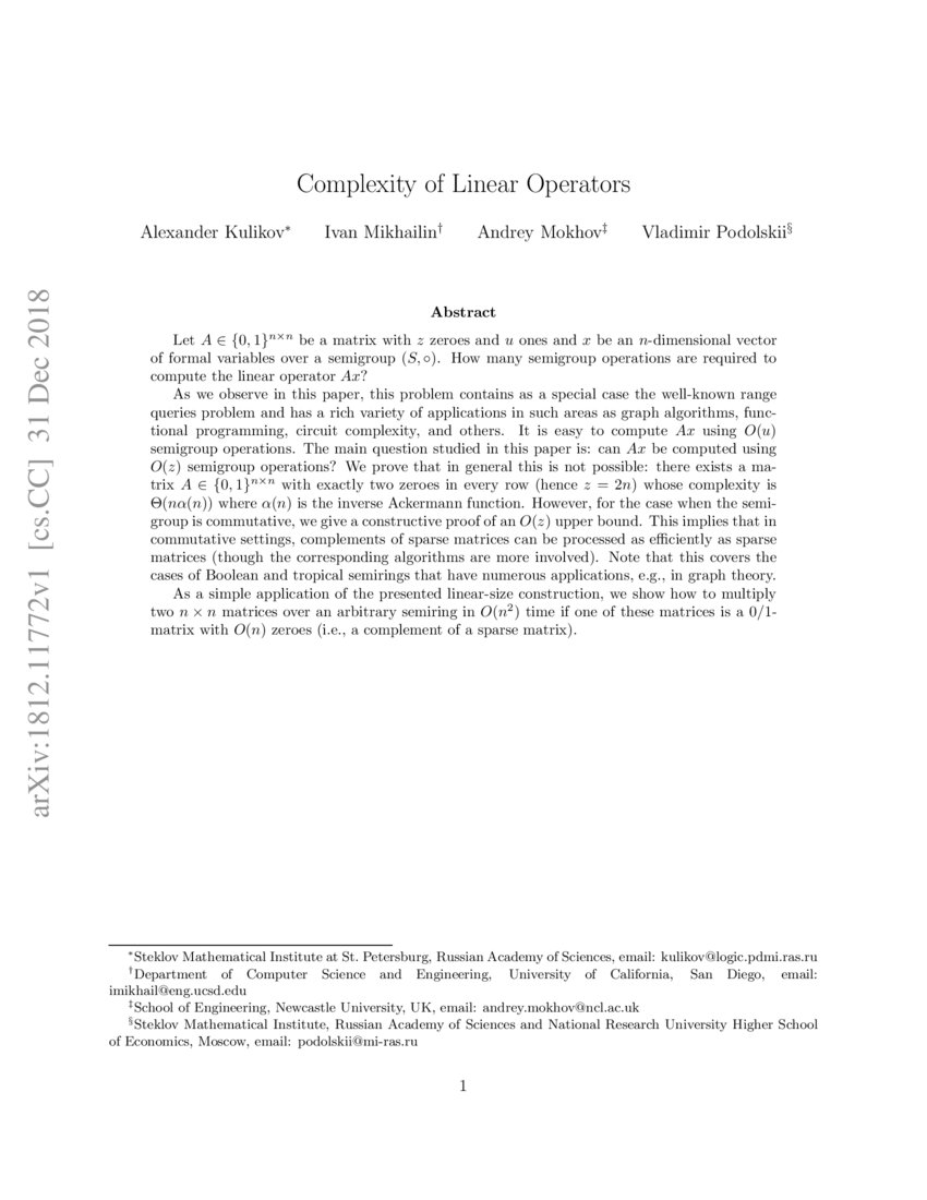 Complexity of Linear Operators | DeepAI
