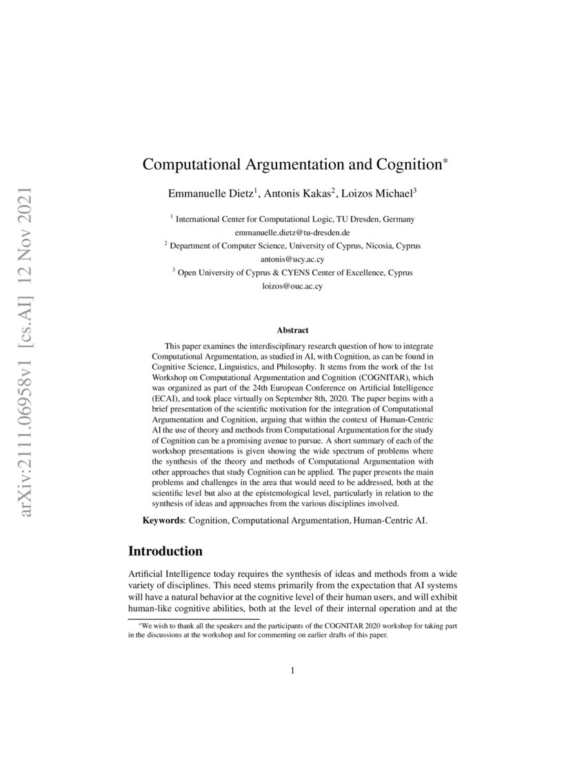 Computational Argumentation and Cognition | DeepAI
