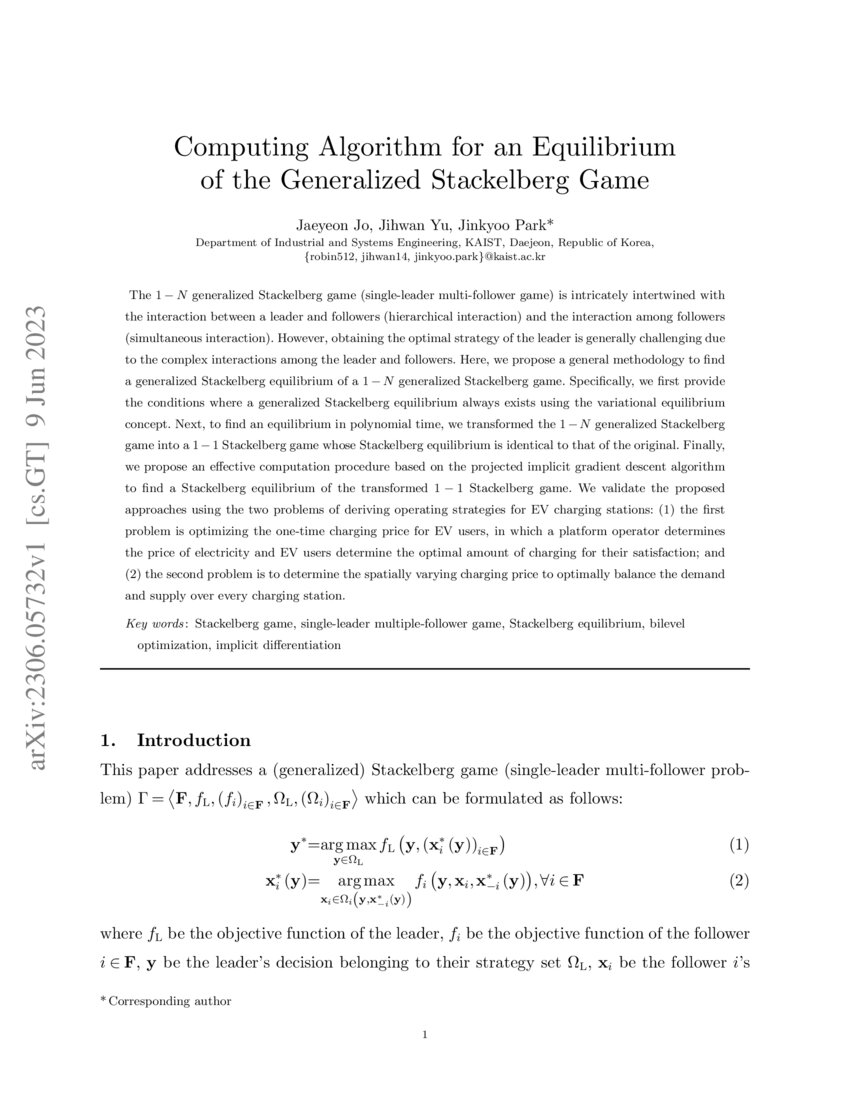 Computing Algorithm for an Equilibrium of the Generalized Stackelberg ...