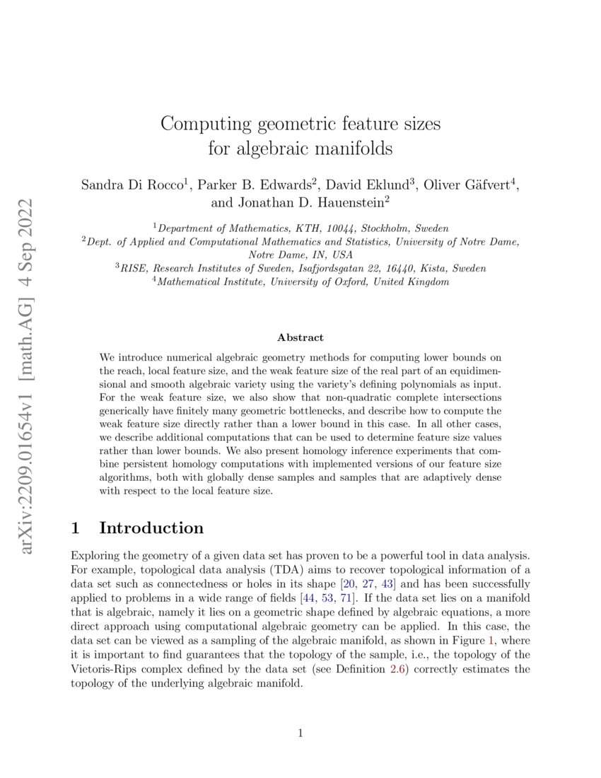 Computing geometric feature sizes for algebraic manifolds DeepAI