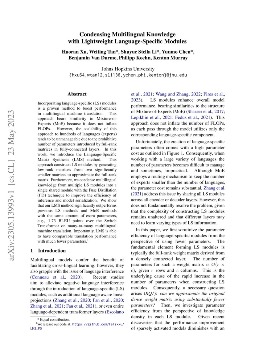 Condensing Multilingual Knowledge with Lightweight LanguageSpecific