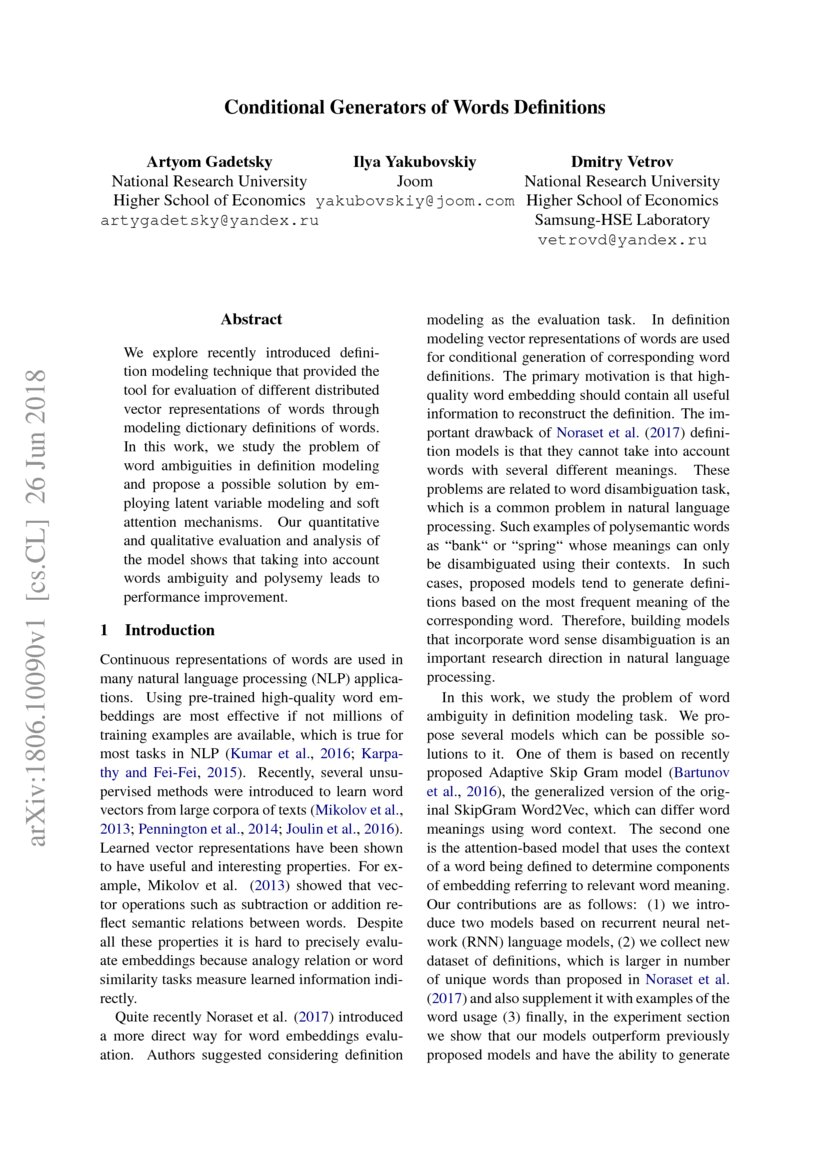 Conditional Generators of Words Definitions DeepAI