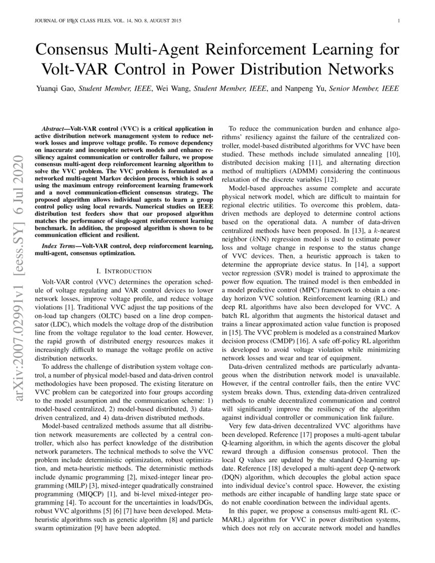 Consensus Multi-Agent Reinforcement Learning for Volt-VAR Control in ...
