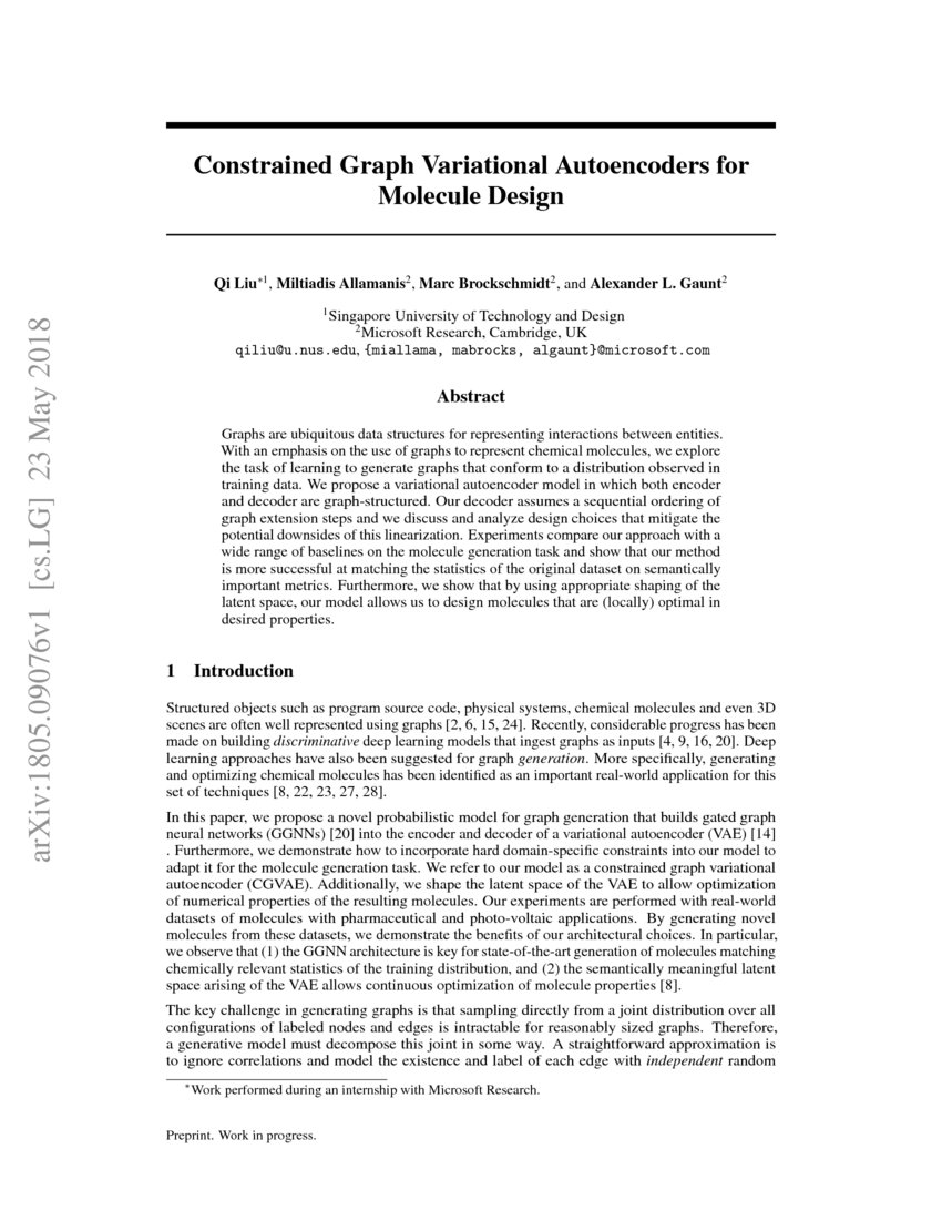 Constrained Graph Variational Autoencoders for Molecule Design | DeepAI