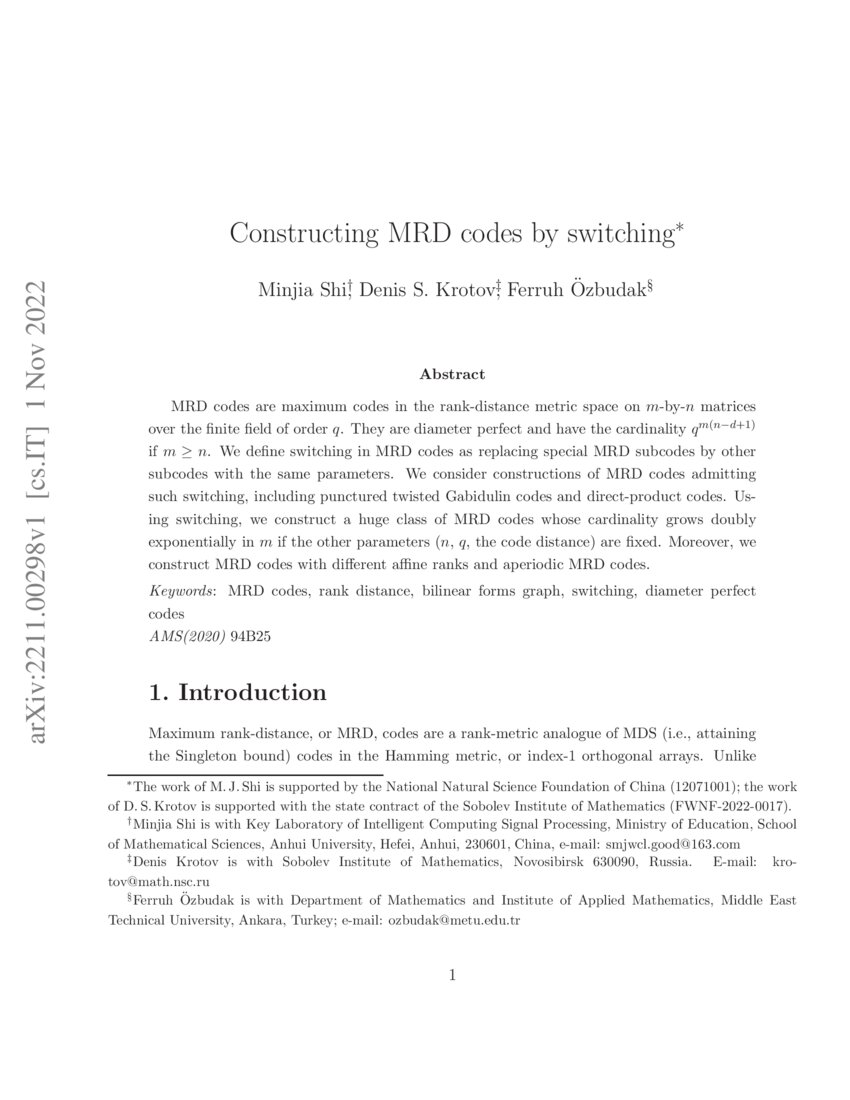 Constructing MRD codes by switching DeepAI