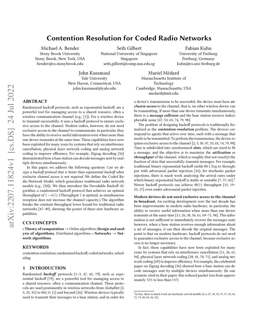 Randomized Back Off Contention Resolution for Coded Radio Networks | DeepAI