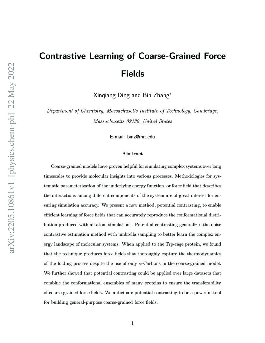 Contrastive Learning of CoarseGrained Force Fields DeepAI