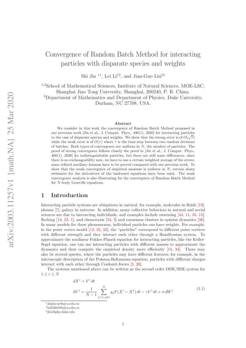 Convergence of Random Batch Method for interacting particles with ...