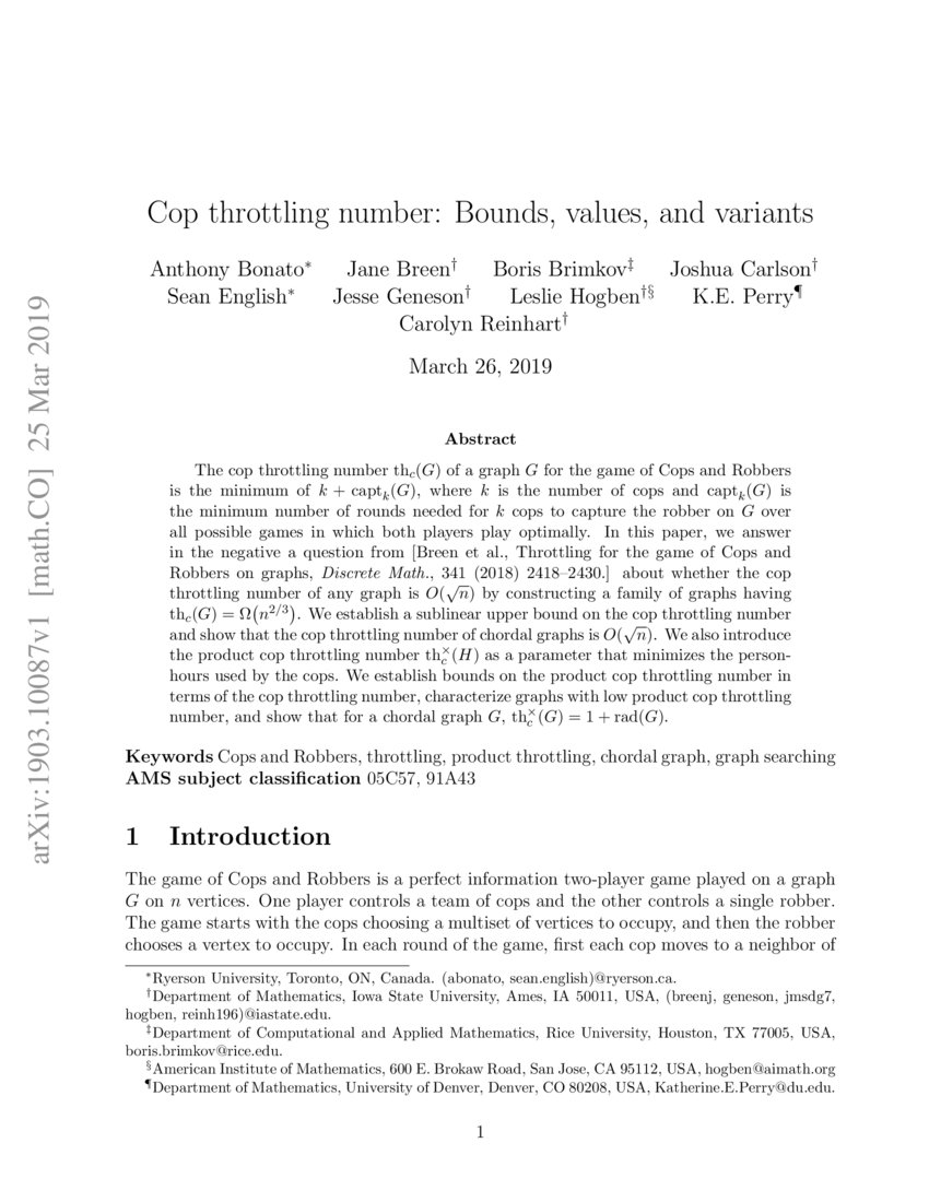 Cop throttling number Bounds, values, and variants DeepAI