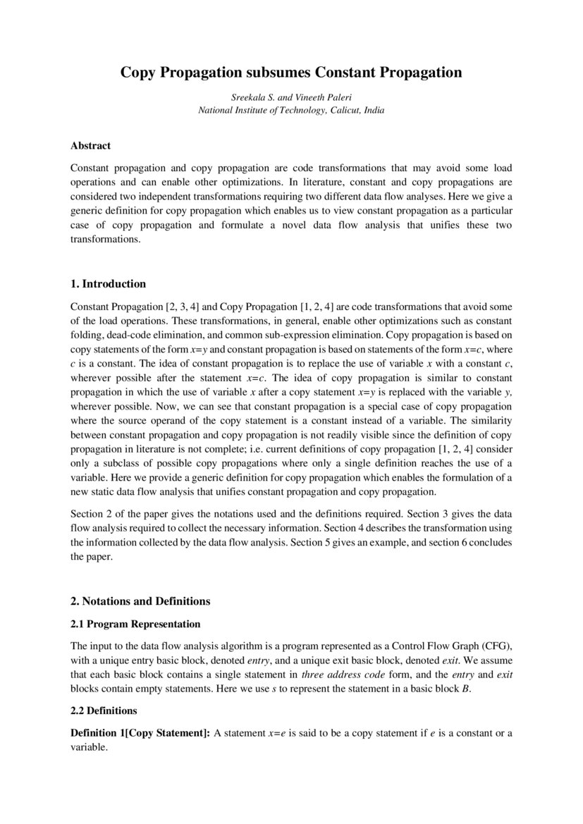Copy Propagation subsumes Constant Propagation DeepAI