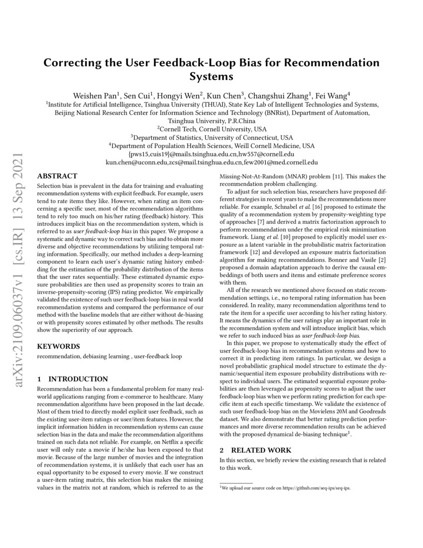 Correcting the User FeedbackLoop Bias for Systems DeepAI