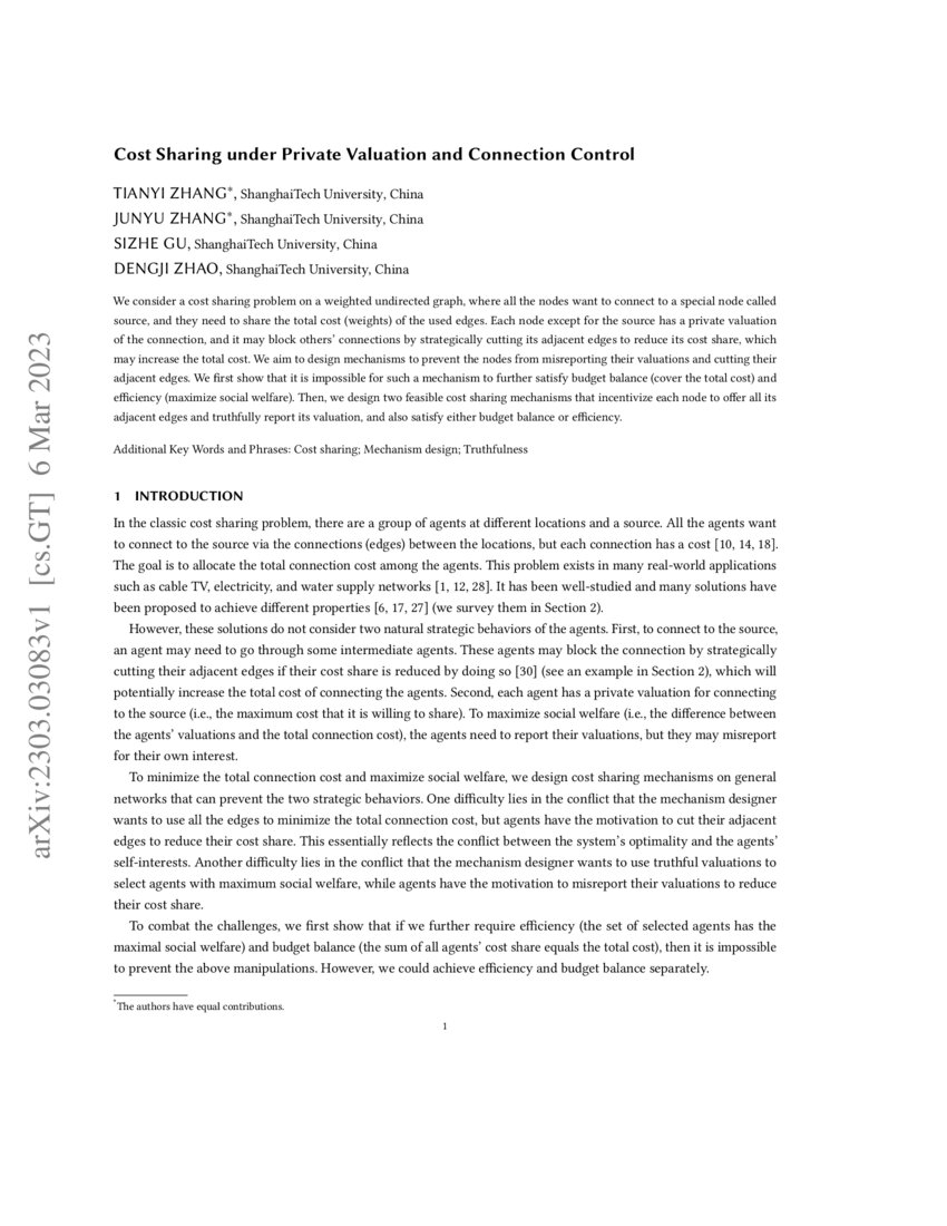 Cost Sharing under Private Valuation and Connection Control DeepAI