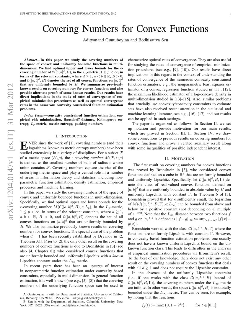 Covering Numbers for Convex Functions DeepAI