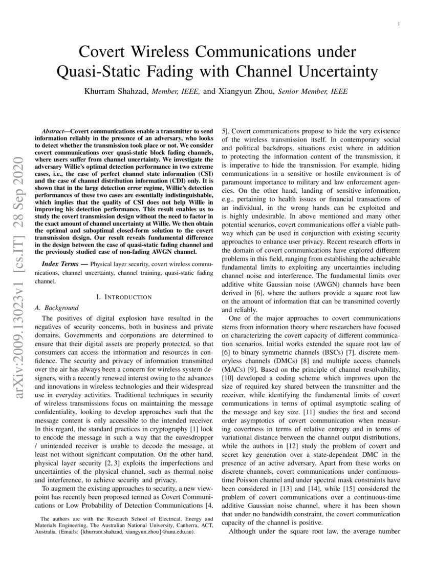 Covert Wireless Communications Under Quasi Static Fading With Channel Covert wireless communications under quasi static fading with channel