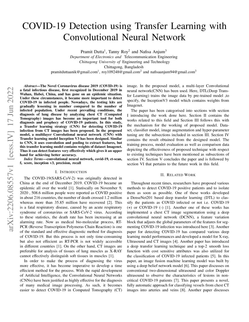 COVID-19 Detection using Transfer Learning with Convolutional Neural ...