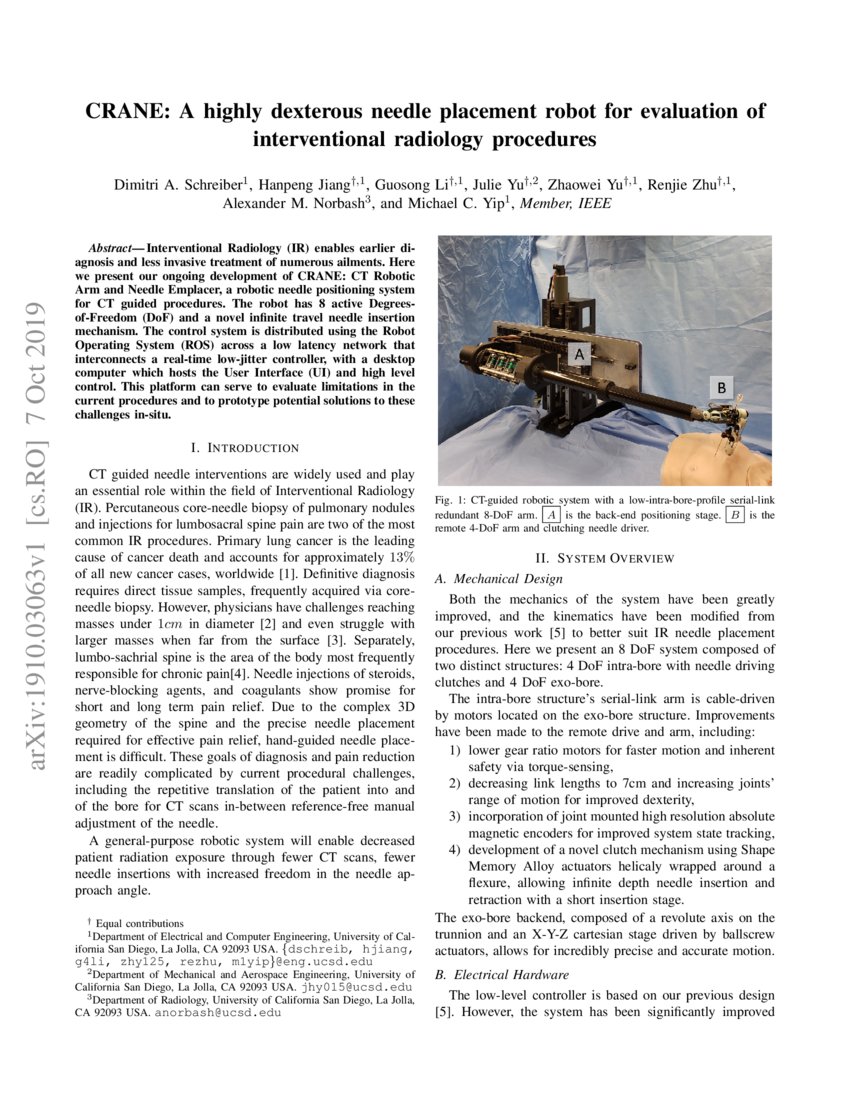CRANE A highly dexterous needle placement robot for evaluation of