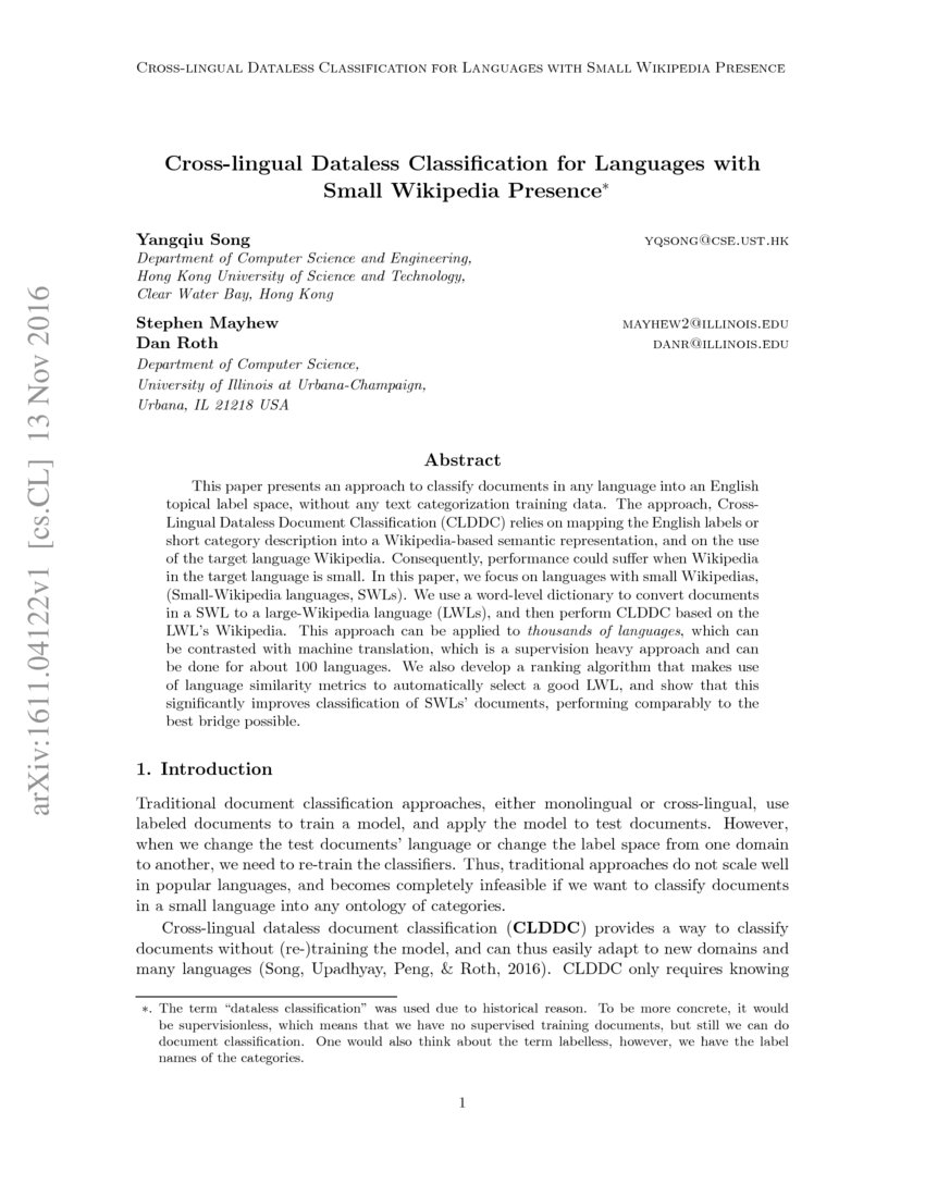 Cross-lingual Dataless Classification for Languages with Small ...