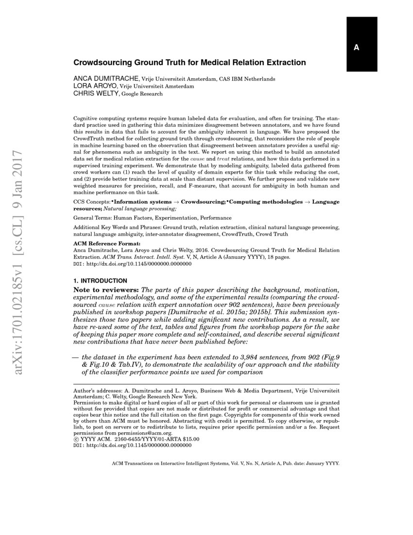 Crowdsourcing Ground Truth for Medical Relation Extraction DeepAI