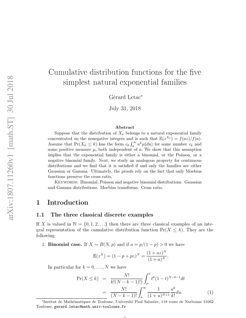 Cumulative distribution functions for the five simplest natural ...