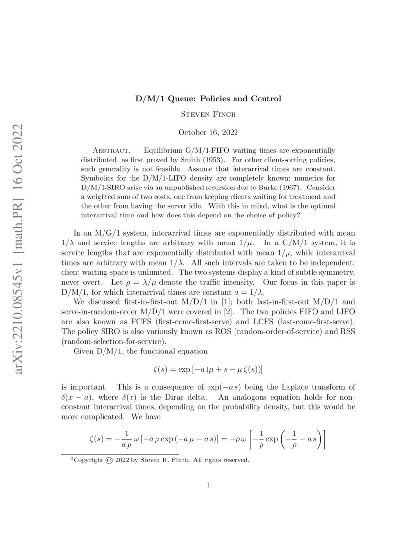 D/M/1 Queue: Policies and Control | DeepAI