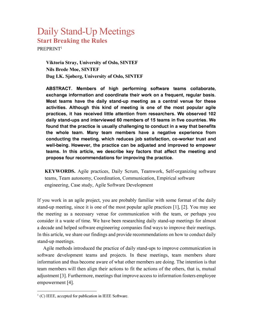 Daily StandUp Meetings Start Breaking the Rules DeepAI