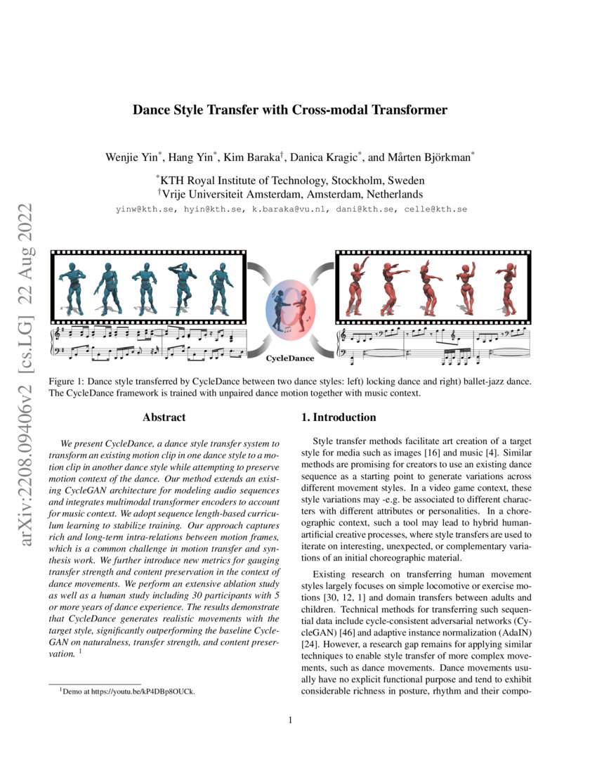 Dance style transfer with cross modal transformer deepai