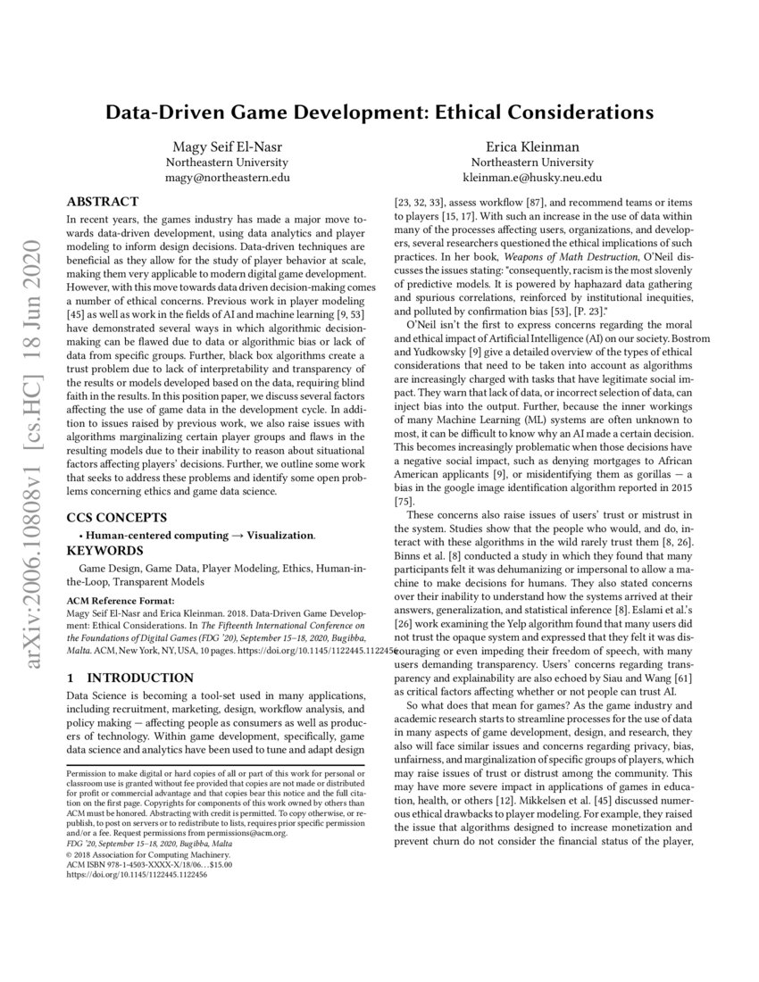 DataDriven Game Development Ethical Considerations DeepAI