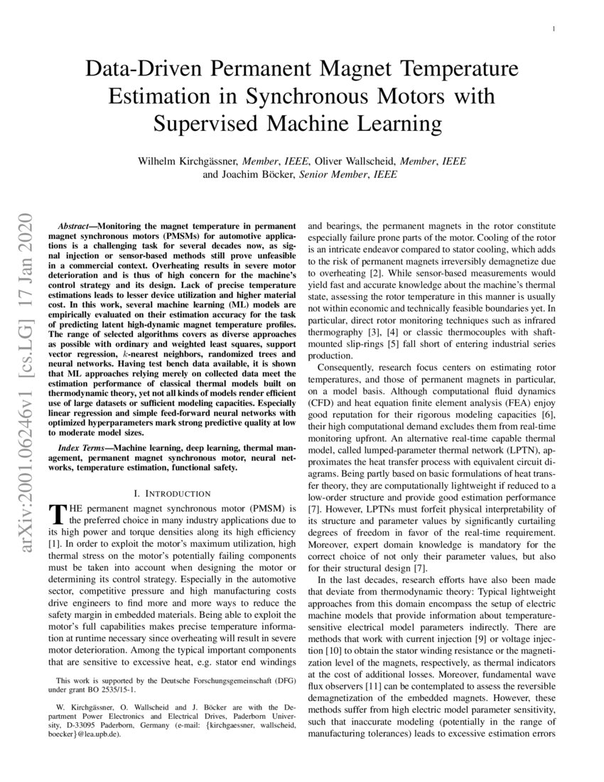 Data-Driven Permanent Magnet Temperature Estimation in Synchronous ...