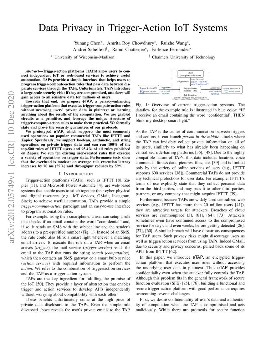 Data Privacy in Trigger-Action IoT Systems | DeepAI