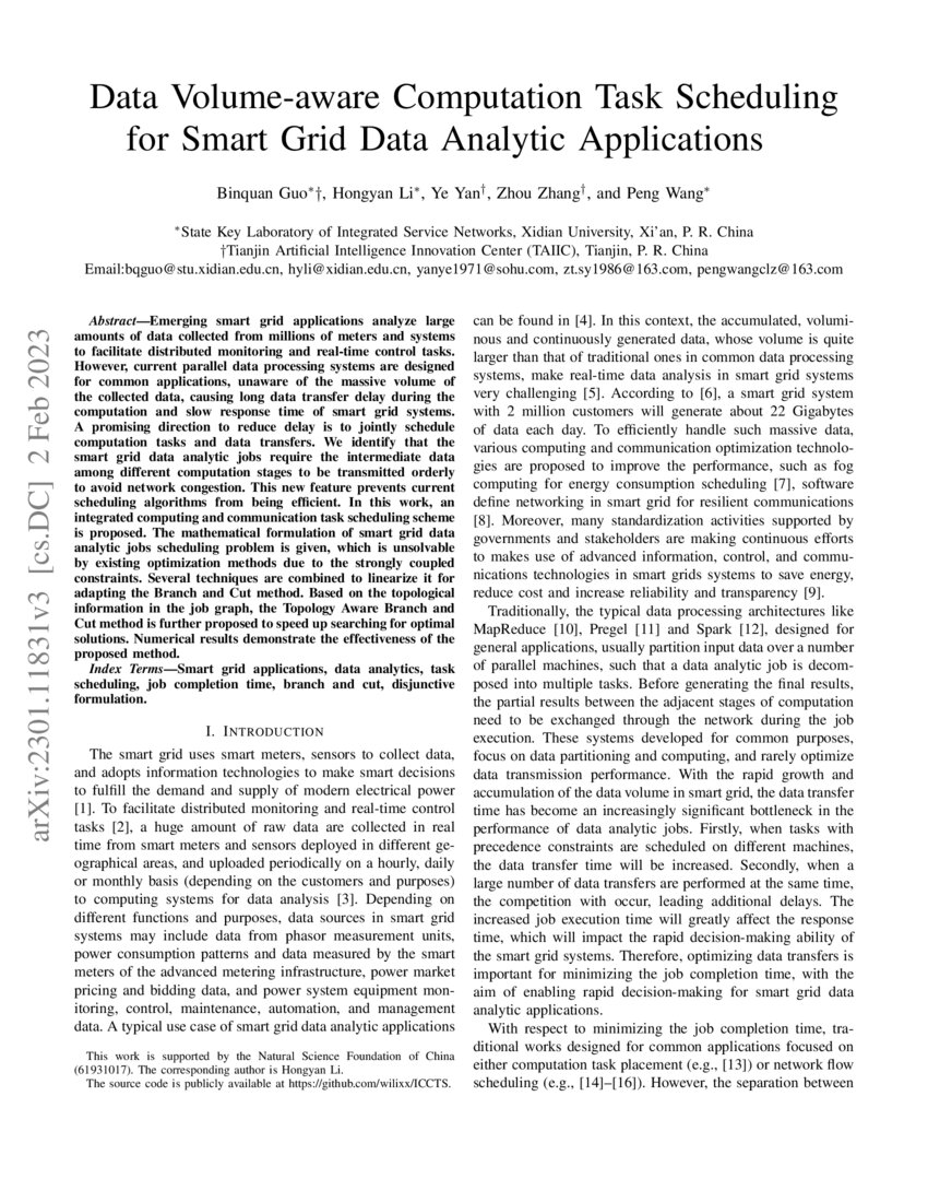 Data Volumeaware Computation Task Scheduling for Smart Grid Data