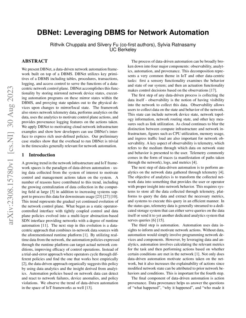 Leveraging DBMS for Network Automation DeepAI