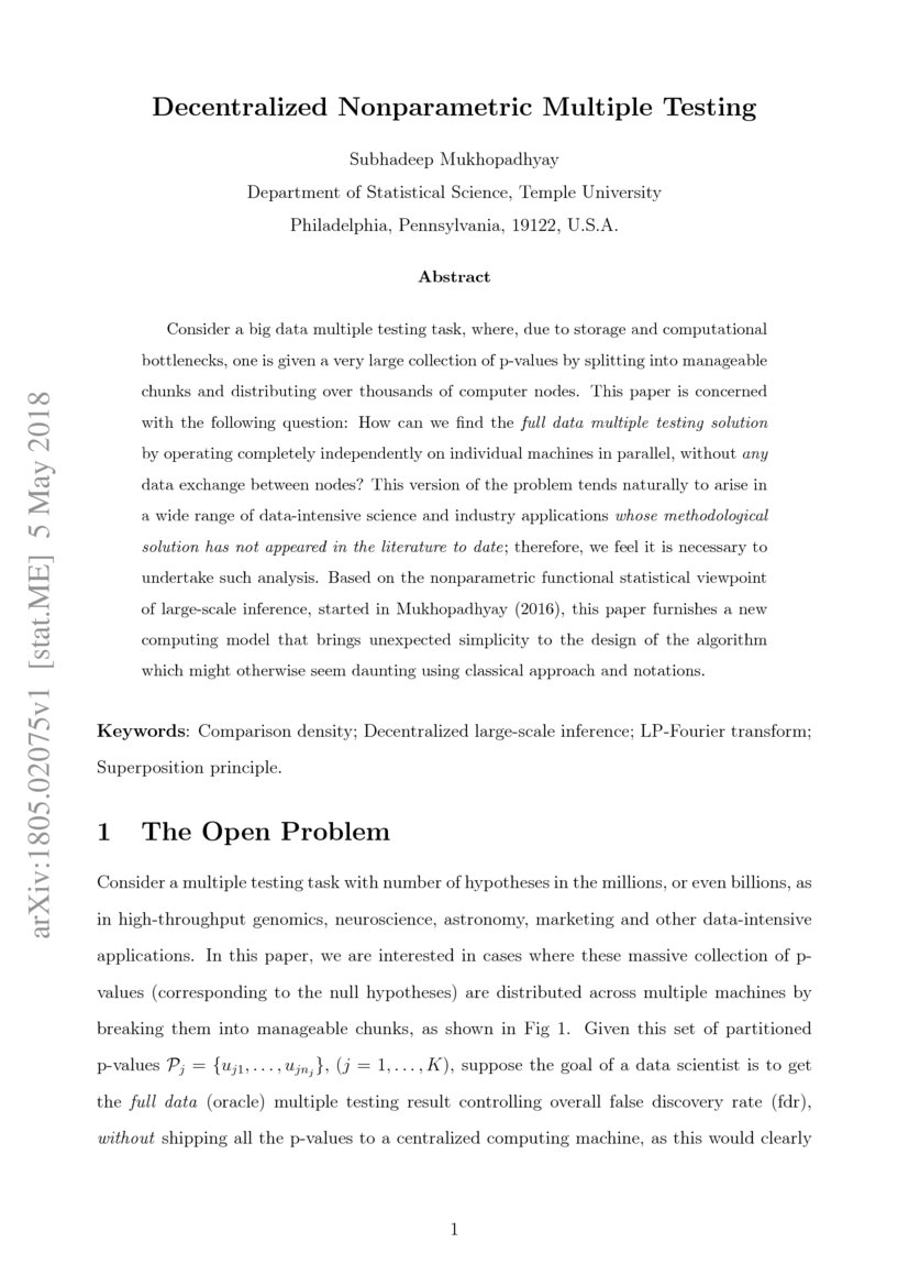 Decentralized Nonparametric Multiple Testing DeepAI
