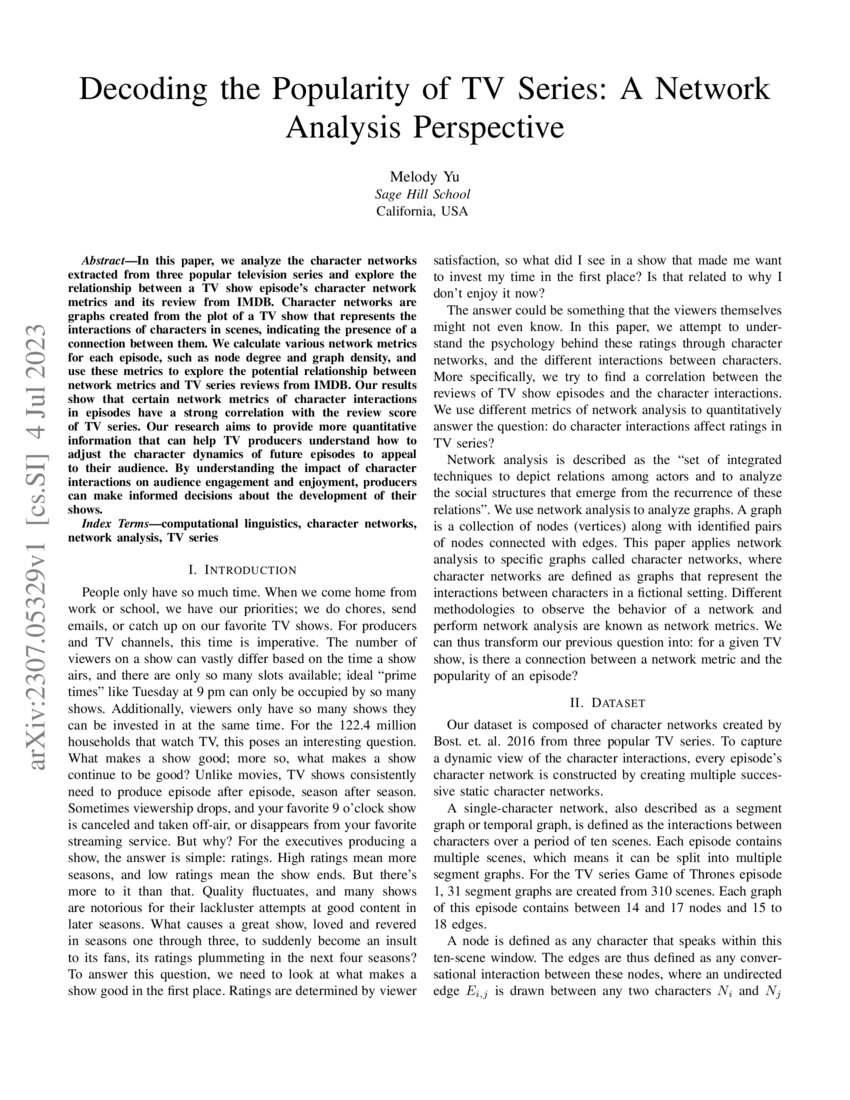 Decoding the Popularity of TV Series: A Network Analysis Perspective ...