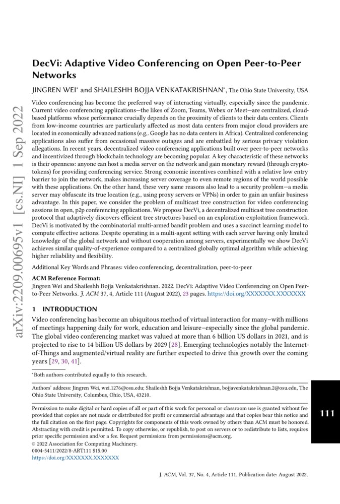 DecVi Adaptive Video Conferencing on Open PeertoPeer Networks DeepAI