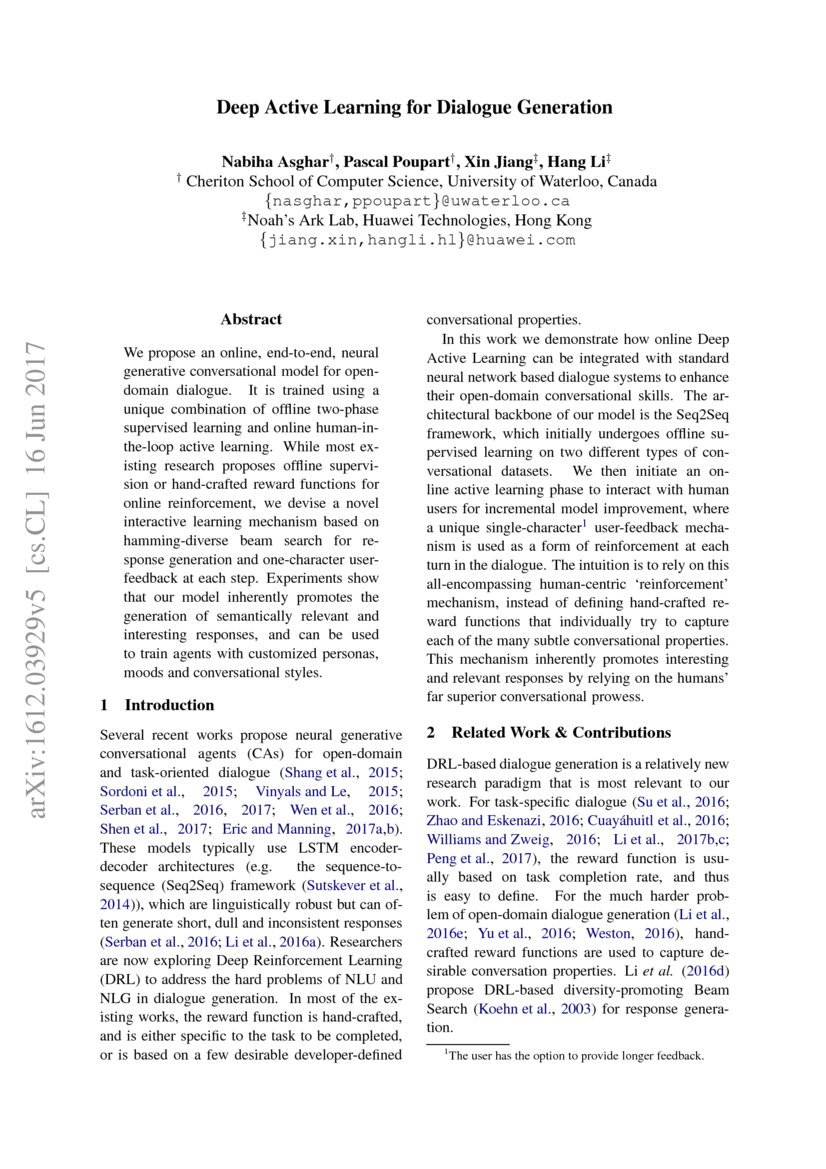 Deep active learning for dialogue generation deepai