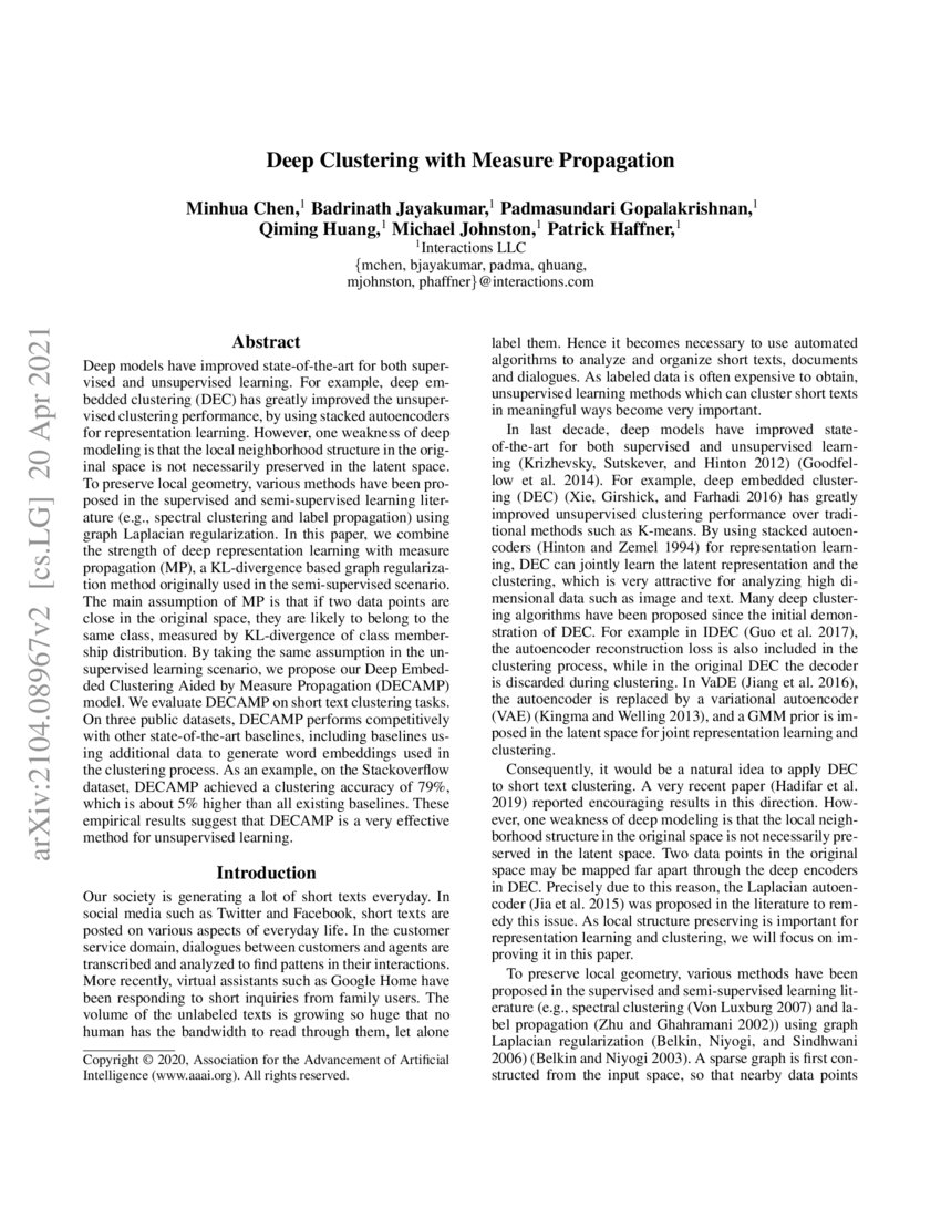 Deep Clustering With Measure Propagation Deepai