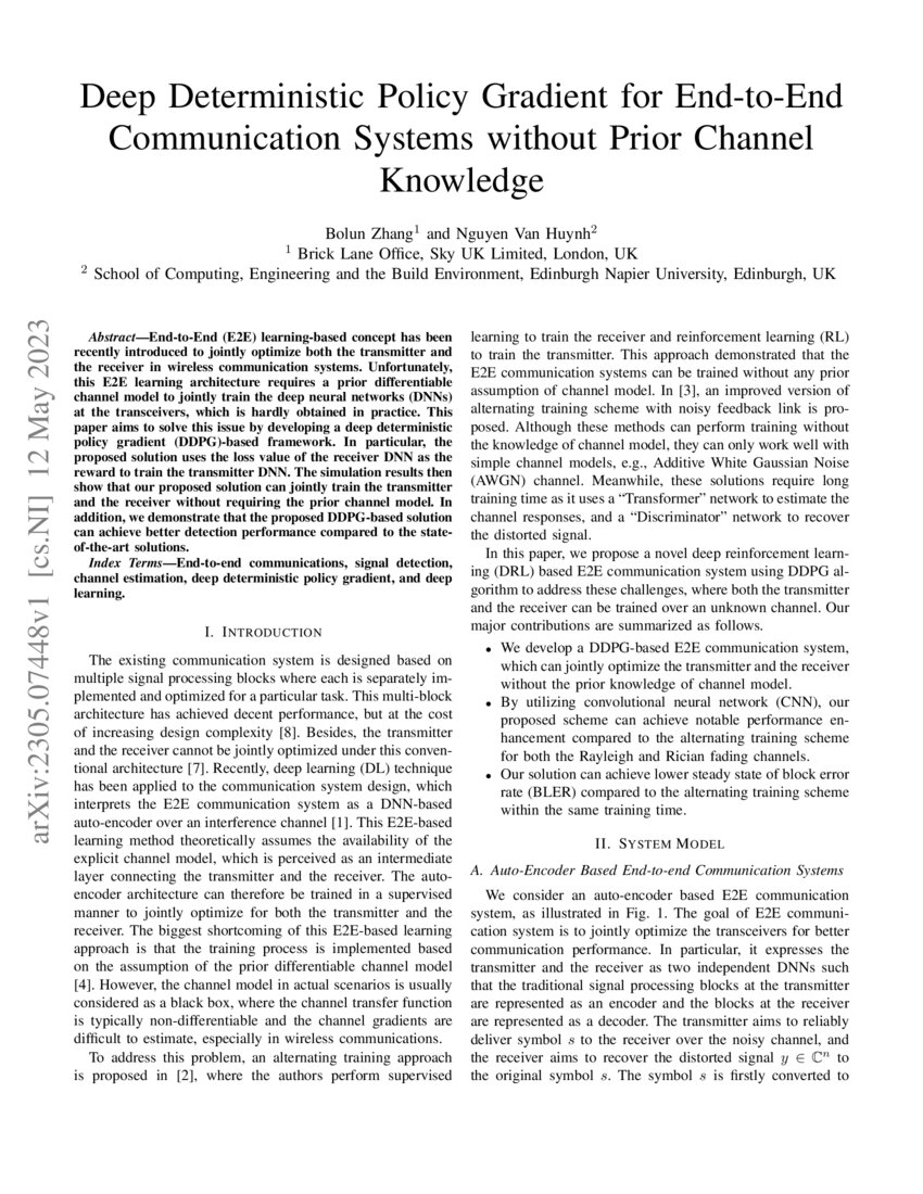 Deep Deterministic Policy Gradient for End-to-End Communication Systems ...