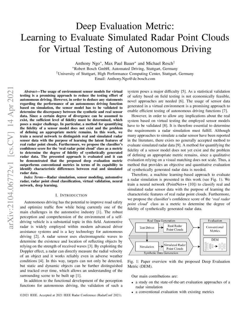 Deep Evaluation Metric: Learning to Evaluate Simulated Radar Point ...