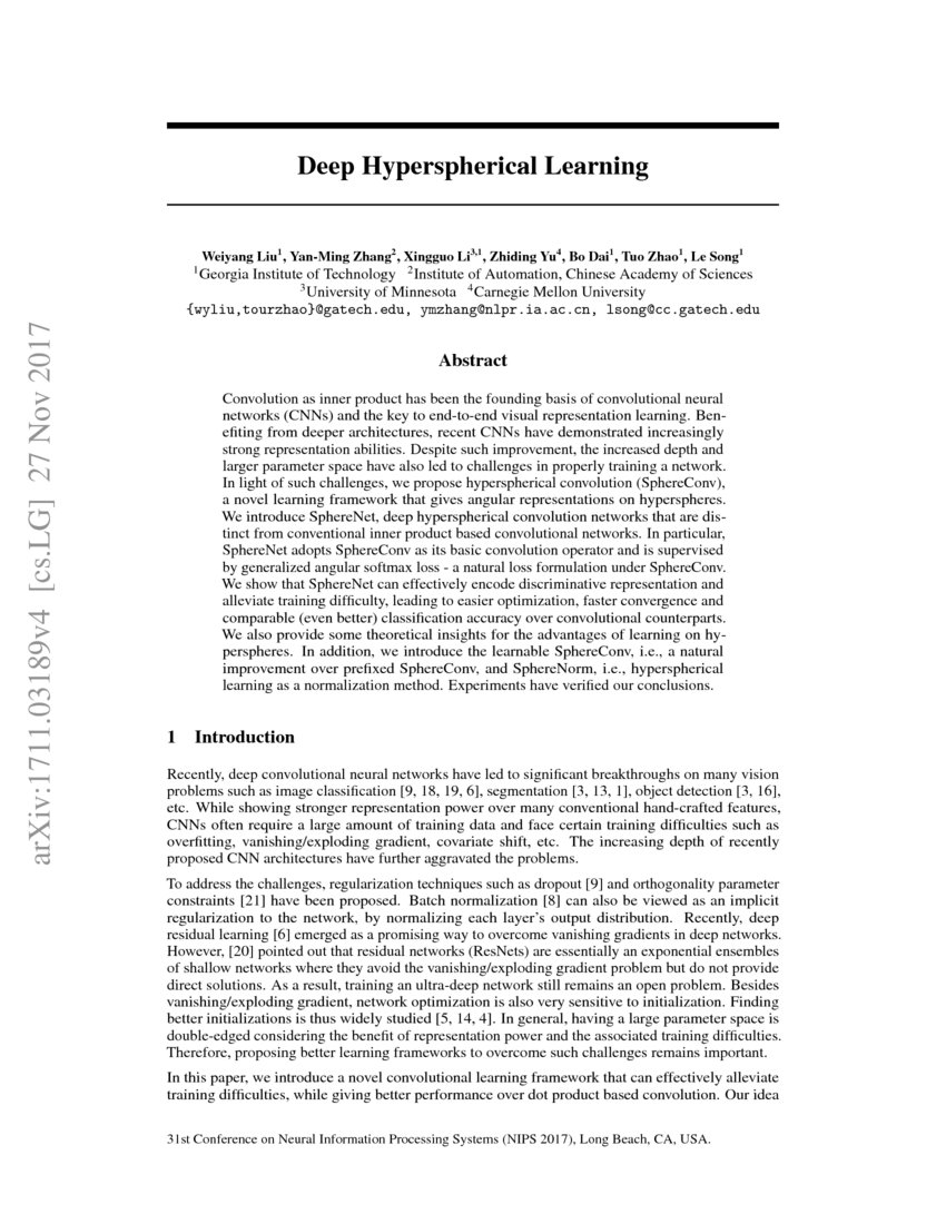 Deep Hyperspherical Learning DeepAI
