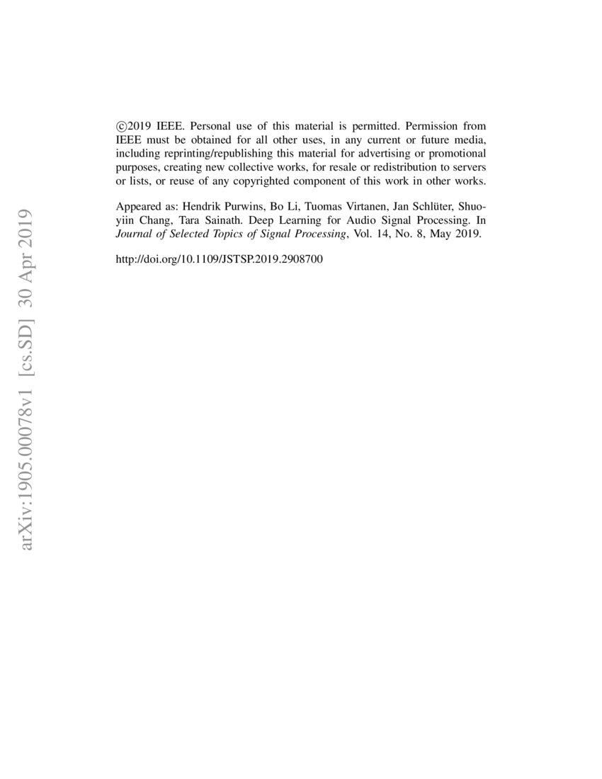 Deep Learning for Audio Signal Processing DeepAI